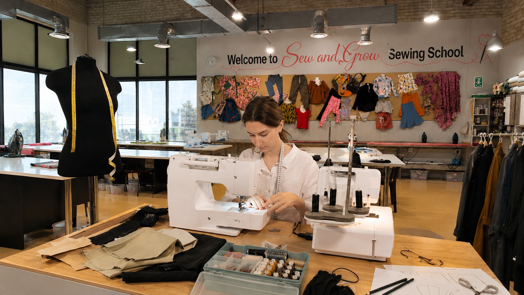 A dressmaker fitting a custom garment on a dress form