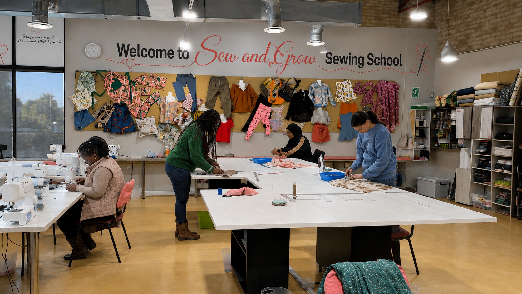 The Sew & Grow professional studio in Melville, a class in session